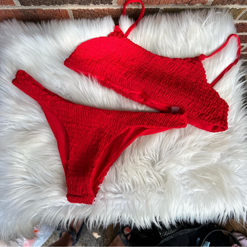 Zaful Red Smocked Cheeky 2 Piece Bikini